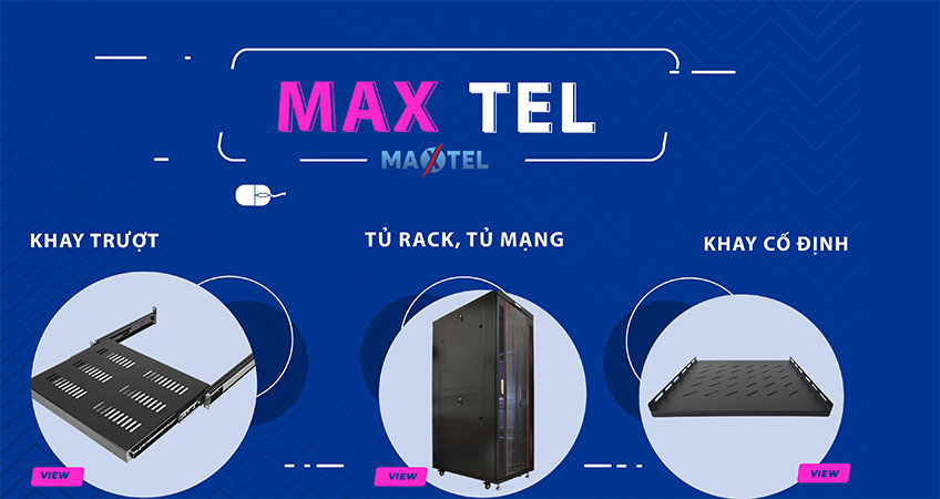 Banner quảng cáo tủ Rack MAXTEL với khay cố định và khay trượt