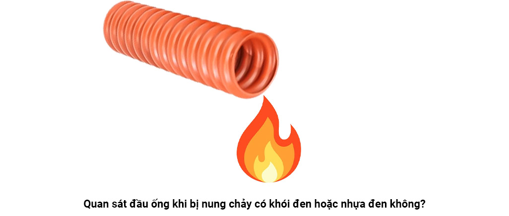 minh họa cách ống gân xoắn HDPE chất lượng bằng cách thử qua lửa