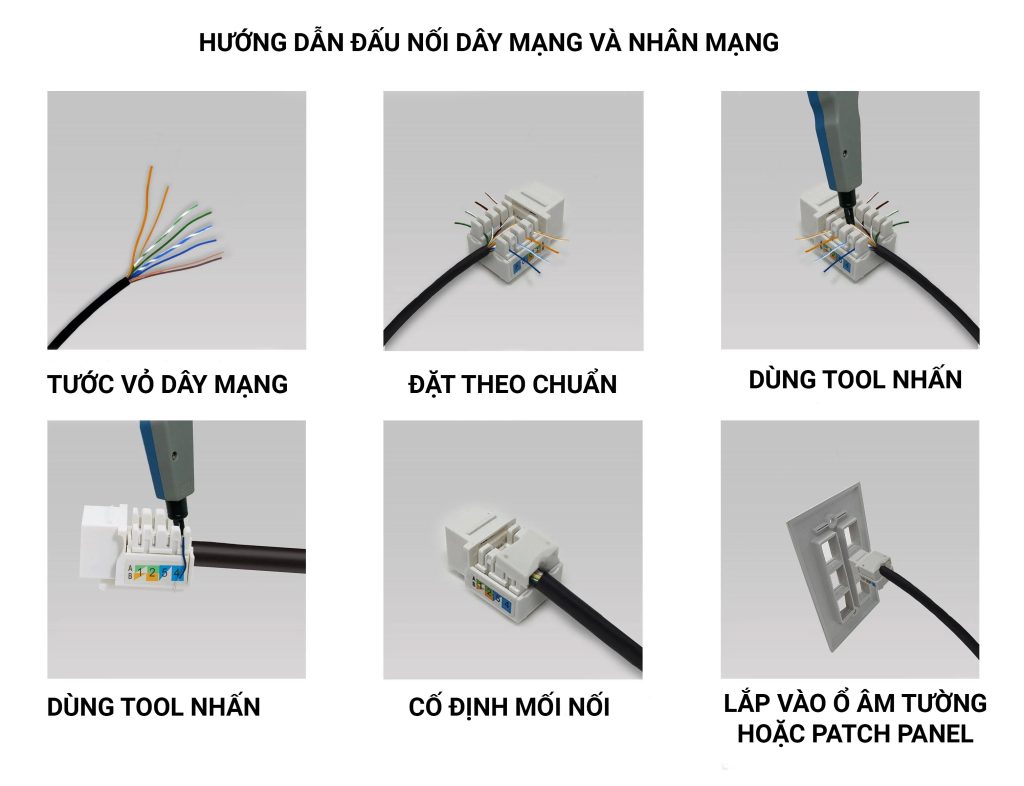 Cách đấu nối cáp mạng với nhân mạng (Keystone Jack) - MAXTEL