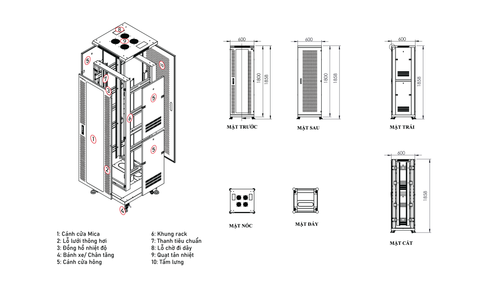 Bản vẽ thiết kế tủ rack 36U Series MAXTEL