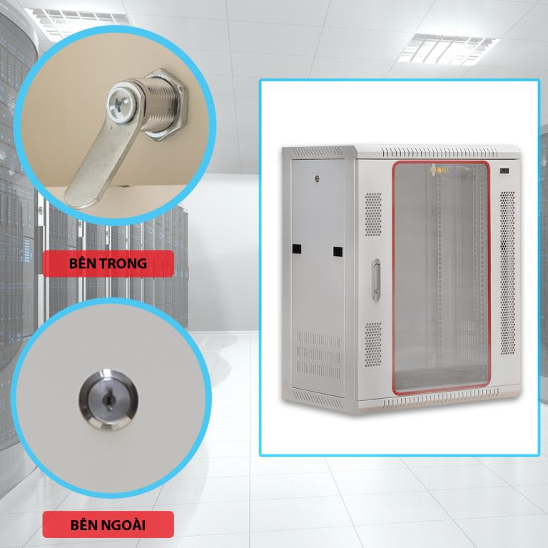 Tủ Rack Treo Tường 15U D600 mặt kính mica, tải trọng lớn