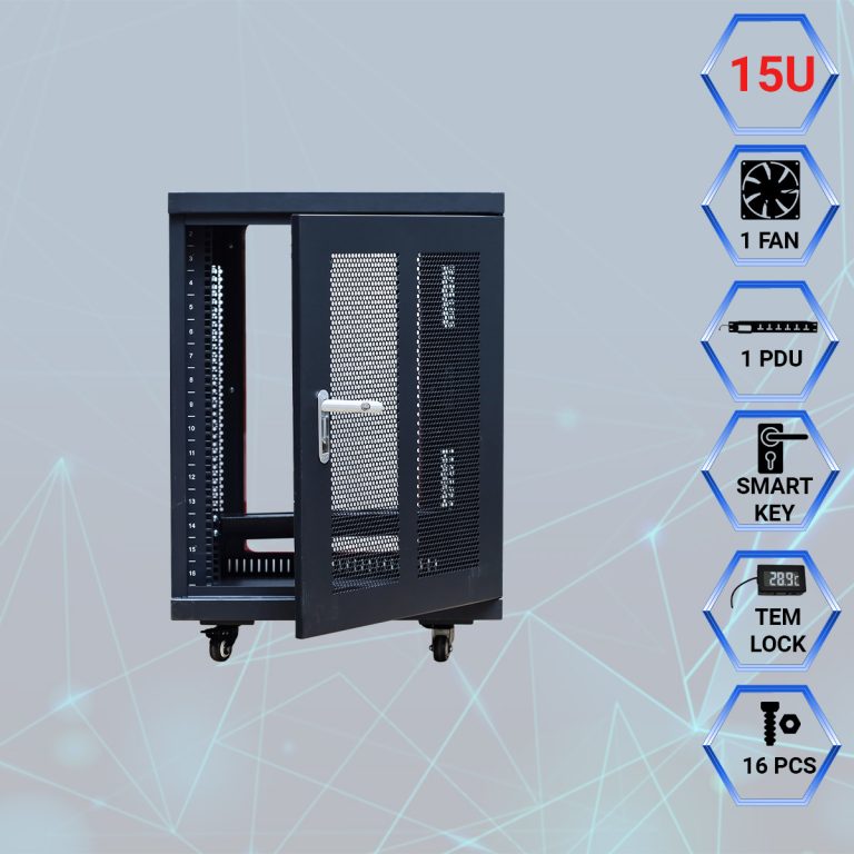 Tủ rack 15UD600 Maxtel có bánh xe, mặt kính sang trọng