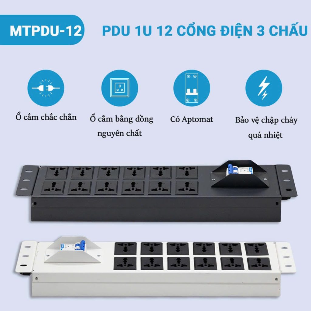 Thanh nguồn PDU Maxtel 12 ổ 3 chấu