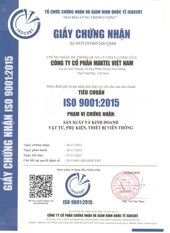 Chứng Chỉ ISO Maxtel Việt Nam