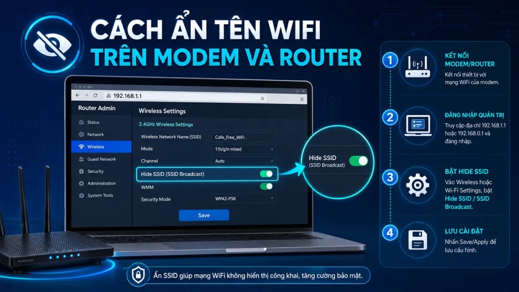 Ẩn tên wifi trên modem và router