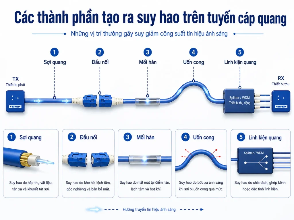 Các thành phần tạo ra suy hao trên tuyến cáp quang