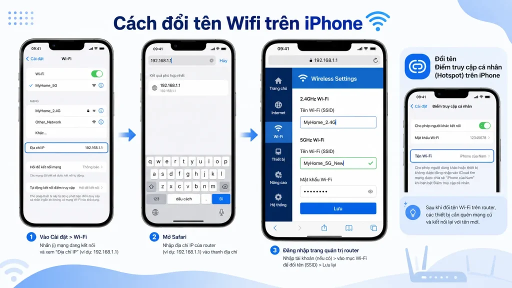 Cách đổi tên wifi trên iphone