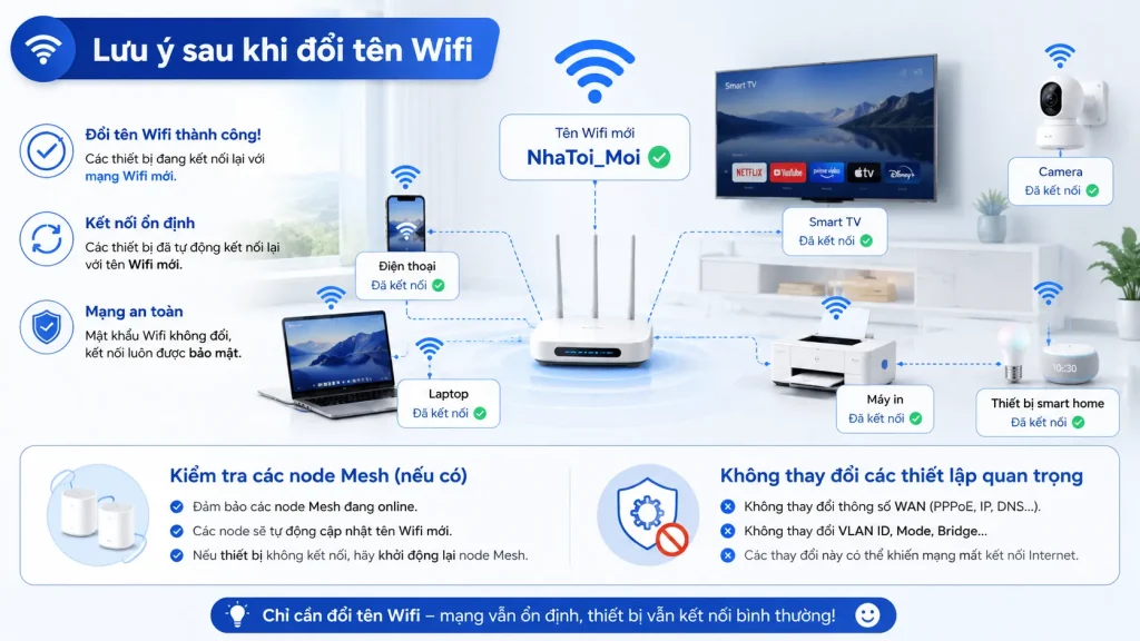 Lưu ý sau khi đổi tên wifi