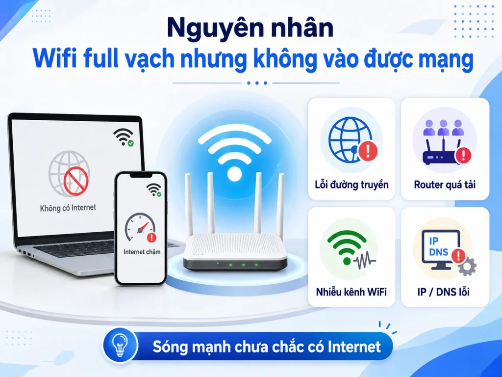 Vì sao wifi full vạch nhưng không vào được mạng