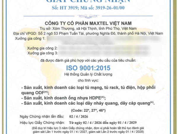 Chứng chỉ ISO 9001:2015 từ năm 2026 đến 2029