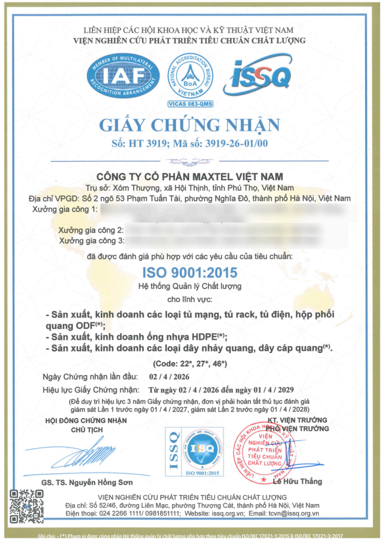 Chứng chỉ ISO 9001:2015 từ năm 2026 đến 2029