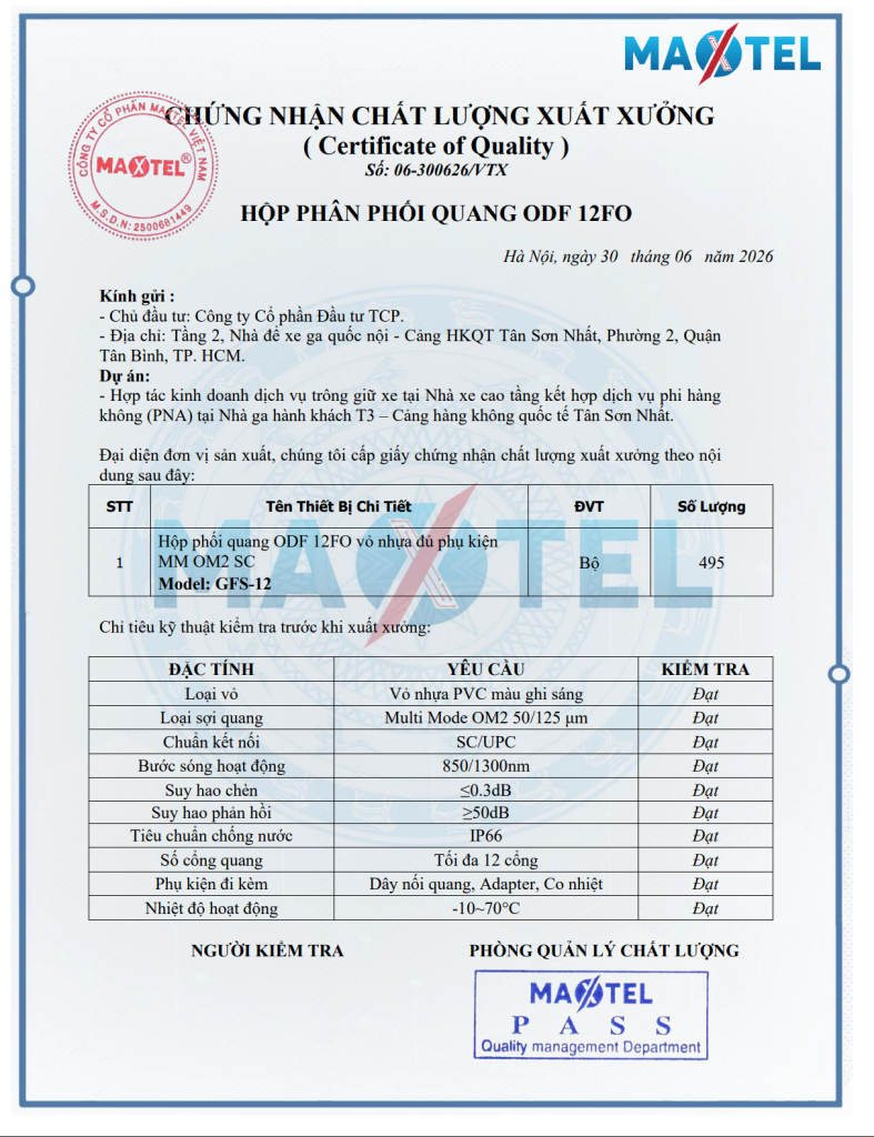 chứng nhận chất lượng xuất xương ODF