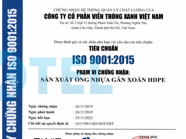 ISO 9001:2015 năm 2019 đến 2022