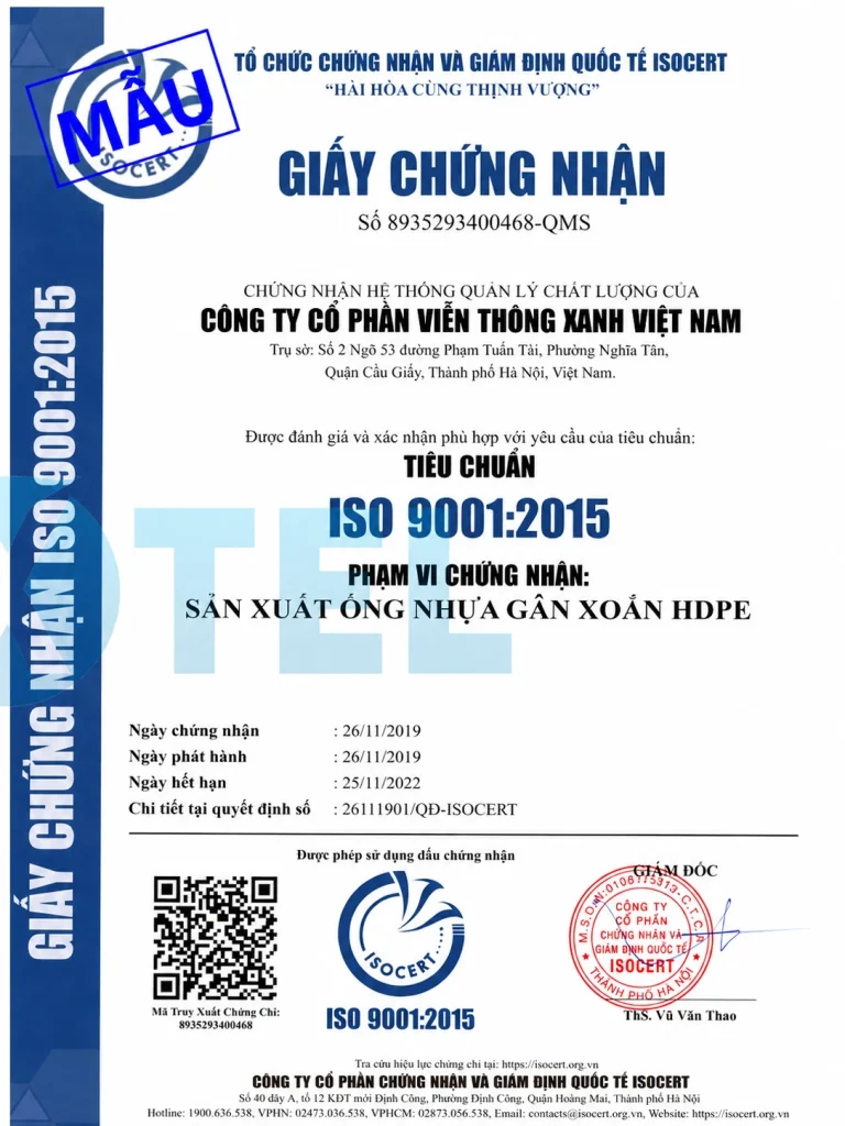 chứng nhận iso 9001 2015 của maxtel năm 2019 đến 2022
