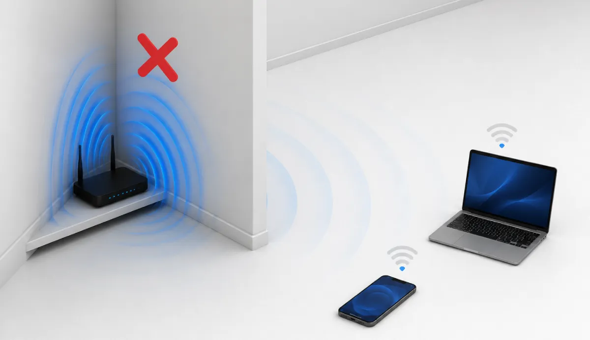 không nên để router ở trong góc