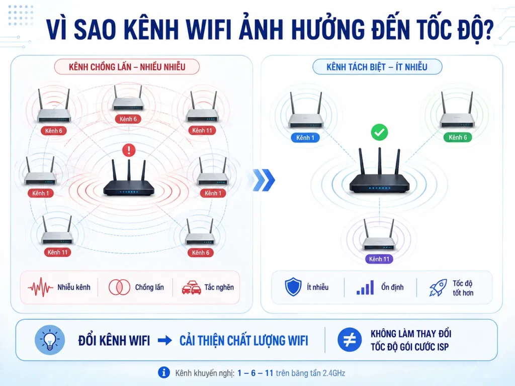 Tại sao chọn kênh WiFi ảnh hưởng đến tốc độ và độ ổn định? Channel-WiFi-la-gi