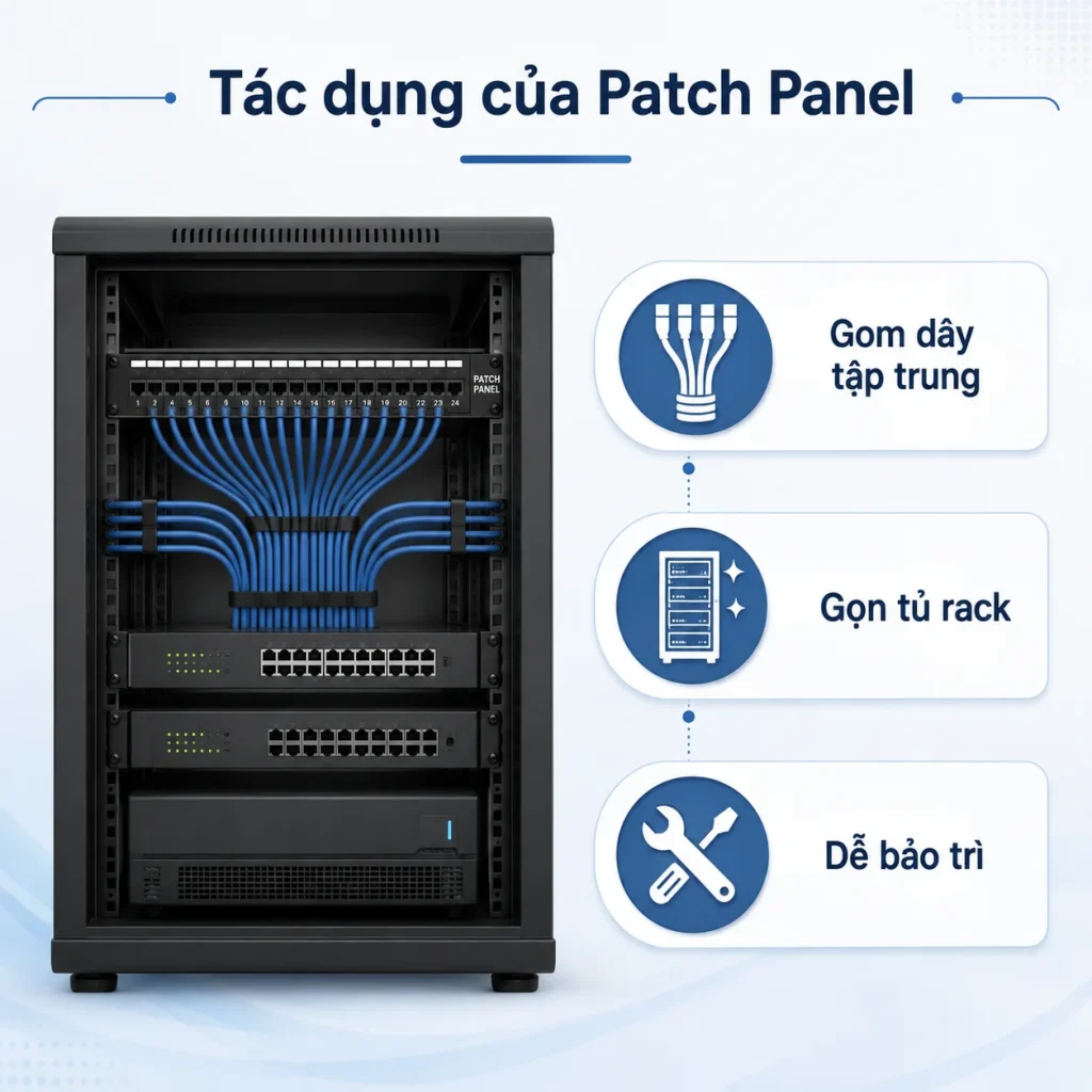 Tác dụng của Patch Panel trong hệ thống mạng Patch-Panel-la-gi