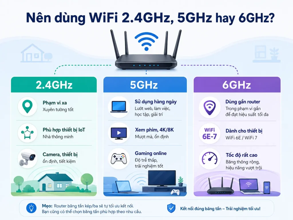 Nên dùng WiFi 2.4GHz, 5GHz hay 6GHz? WiFi-5GHz-va-6GHz-khac-nhau